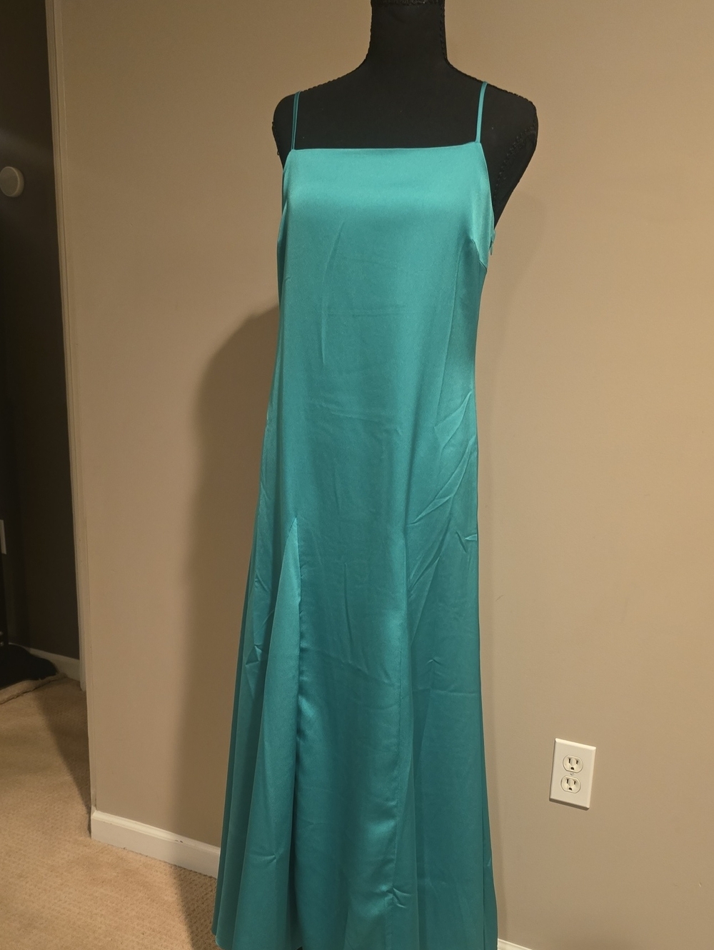 Green Satin Slip Maxi Dress with Spaghetti Straps
